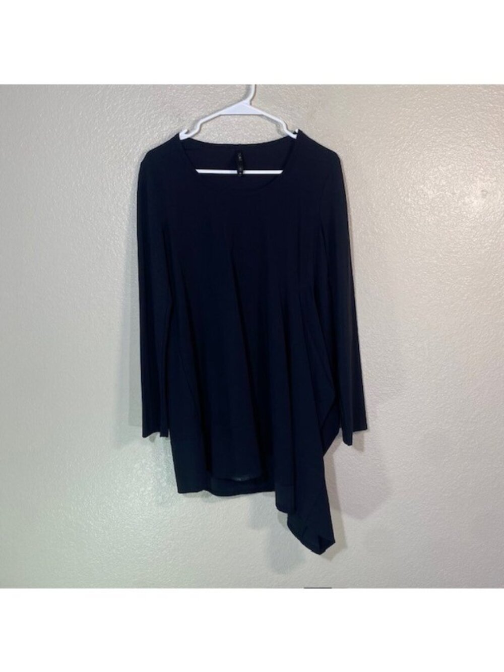 Porto Top Womens 1 (Small) Tunic Stretch Black Long Sleeve Laggenlook Asymmetric